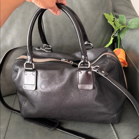 Orla Kiely Black Leather Duffel Bag - Picture 10 of 17